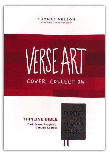 NKJV, Thinline Bible, Verse Art Cover Collection, Genuine Leather, Brown, Red Letter, Comfort Print